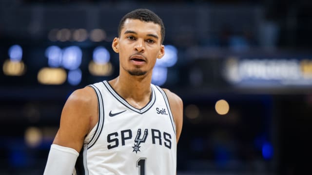 Nov 6, 2023; Indianapolis, Indiana, USA; San Antonio Spurs center Victor Wembanyama (1) in the first quarter against the Indiana Pacers at Gainbridge Fieldhouse.